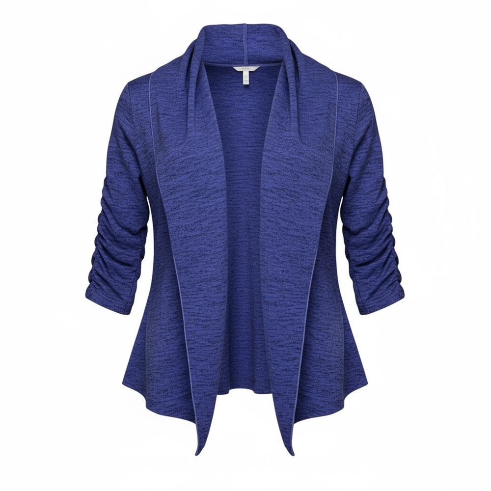 Athleta 3/4 Ruched Sleeve Open Front Cardigan